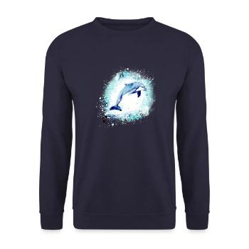 Delfin, graffiti, malerei,blau,fisch, - Unisex Pullover - Navy - Vorne - Alina (178cm) & Michal (187cm)