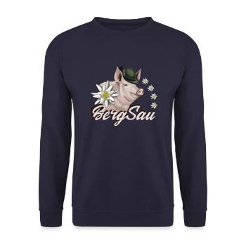 Bergsau Bergsteigen Klettern Schwein Edelweiß - Unisex Pullover - Navy - Vorne - Alina (178cm) & Michal (187cm)