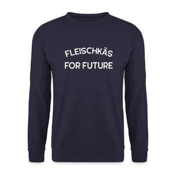 Fleischkäs for future Geschenk Spruch Klimawandel - Unisex Pullover - Navy - Vorne - Alina (178cm) & Michal (187cm)