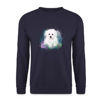 Maltais, chien, blanc, peinture, graffiti, bleu - Sweat-shirt Unisexe - marine - Devant - Alina (178cm) & Michal (187cm)