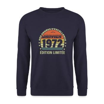 Janvier 1972 - Anniversaire - Sweat-shirt Unisexe - marine - Devant - Alina (178cm) & Michal (187cm)