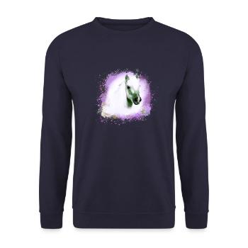 pony, blau, shettland,pferd,pony,weisses pony - Unisex Pullover - Navy - Vorne - Alina (178cm) & Michal (187cm)