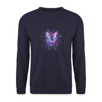 katze,bunt, Aquarell, kätzchen,sterne - Unisex Pullover - Navy - Vorne - Alina (178cm) & Michal (187cm)