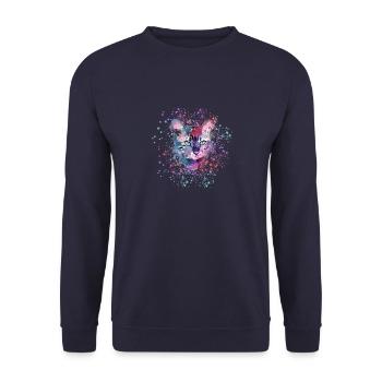 katze,bunt, Aquarell, kätzchen,sterne - Unisex Pullover - Navy - Vorne - Alina (178cm) & Michal (187cm)