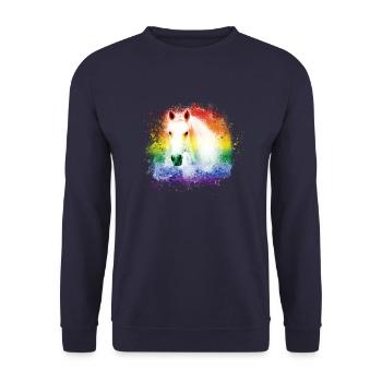 buntes Pferd ,Schimmel, Pferd ,regenbogen,grafftit - Unisex Pullover - Navy - Vorne - Alina (178cm) & Michal (187cm)