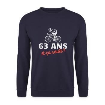 63 ans et ça roule Cyclisme Vélo - Sweat-shirt Unisexe - marine - Devant - Alina (178cm) & Michal (187cm)