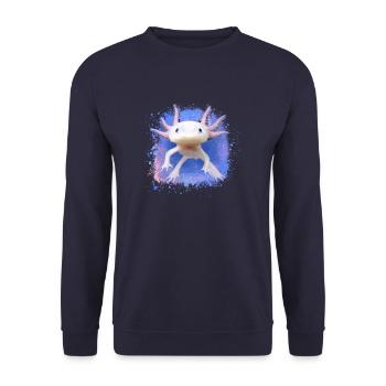 Axolotl, tier, fisch,wasser,bunt, graffiti - Unisex Pullover - Navy - Vorne - Alina (178cm) & Michal (187cm)