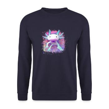 Axolotl, tier, fisch,wasser,bunt, graffiti - Unisex Pullover - Navy - Vorne - Alina (178cm) & Michal (187cm)