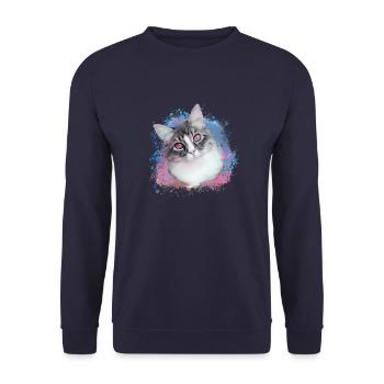 cat, colorful, watercolor, art, painting, graffiti, pink - Unisex Sweatshirt - navy - Front - Alina (178cm) & Michal (187cm)