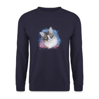 cat, colorful, watercolor, art, painting, graffiti, yellow - Unisex Sweatshirt - navy - Front - Alina (178cm) & Michal (187cm)