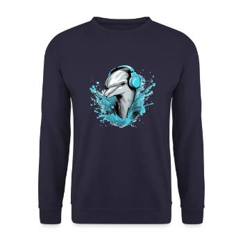 Jerko, der audiophile Delphin - Unisex Pullover - Navy - Vorne - Alina (178cm) & Michal (187cm)