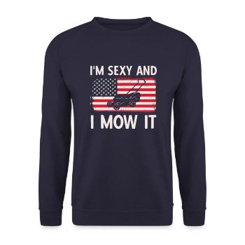 Rasenmäher Rasenpflege Vintage Lawnmower Sprüche - Unisex Pullover - Navy - Vorne - Alina (178cm) & Michal (187cm)