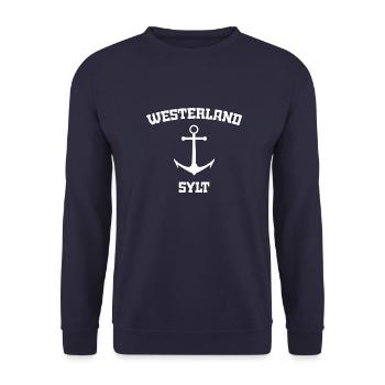 Westerland - Sylt - Nordsee - Anker - Möwe - Insel - Unisex Pullover - Navy - Vorne - Alina (178cm) & Michal (187cm)
