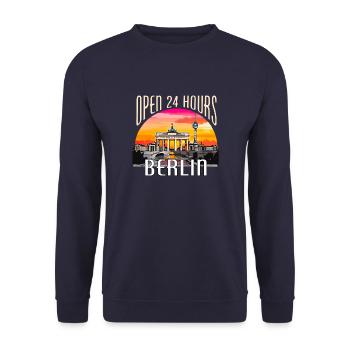 Berlin - open 24 hours - Unisex Sweatshirt - navy - Front - Alina (178cm) & Michal (187cm)