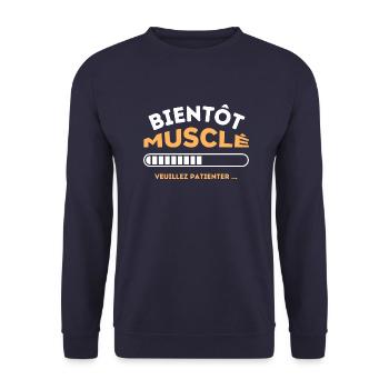 Bientôt musclé veuillez patienter 1 - Sweat-shirt Unisexe - marine - Devant - Alina (178cm) & Michal (187cm)