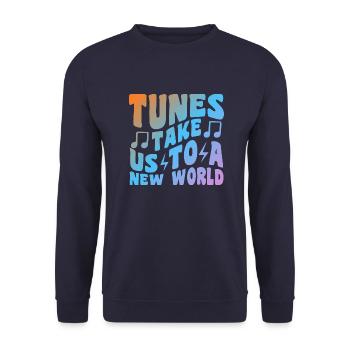 Tunes Take Us To A New World - Unisex Pullover - Navy - Vorne - Alina (178cm) & Michal (187cm)