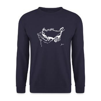 Bird Man with Bison Cave Painting - Unisex Pullover - Navy - Vorne - Alina (178cm) & Michal (187cm)