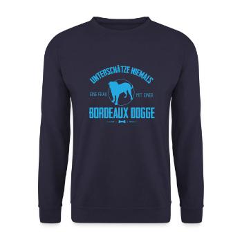 UN Bordeaux Dogge Shirt - Unisex Pullover - Navy - Vorne - Alina (178cm) & Michal (187cm)