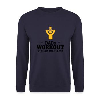 Papas workout mit Kind auf Schultern Geschenk - Unisex Pullover - Navy - Vorne - Alina (178cm) & Michal (187cm)