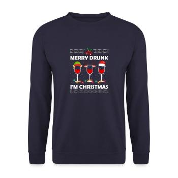 Ugly Christmas Wein Bier Merry Drunk Im Christmas - Sweat-shirt Unisexe - marine - Devant - Alina (178cm) & Michal (187cm)