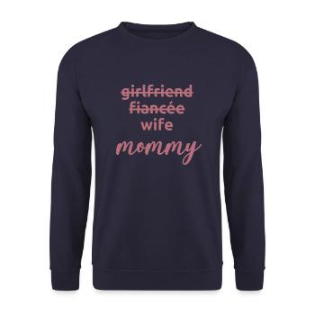 Girlfriend Fiancée Wife Mommy, Maternity Reveal - Unisex Sweatshirt - navy - Front - Alina (178cm) & Michal (187cm)
