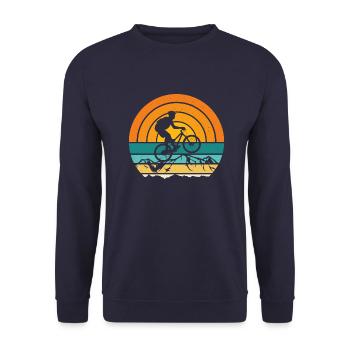 Mountain Bike Biker Radsport Fahrrad Vintage - Unisex Pullover - Navy - Vorne - Alina (178cm) & Michal (187cm)