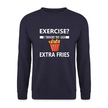 exercise i thought you said extra fries - Unisex Pullover - Navy - Vorne - Alina (178cm) & Michal (187cm)