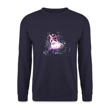 cat,colorful,,watercolor,art,painting,graffiti,stars - Unisex Sweatshirt - navy - Front - Alina (178cm) & Michal (187cm)
