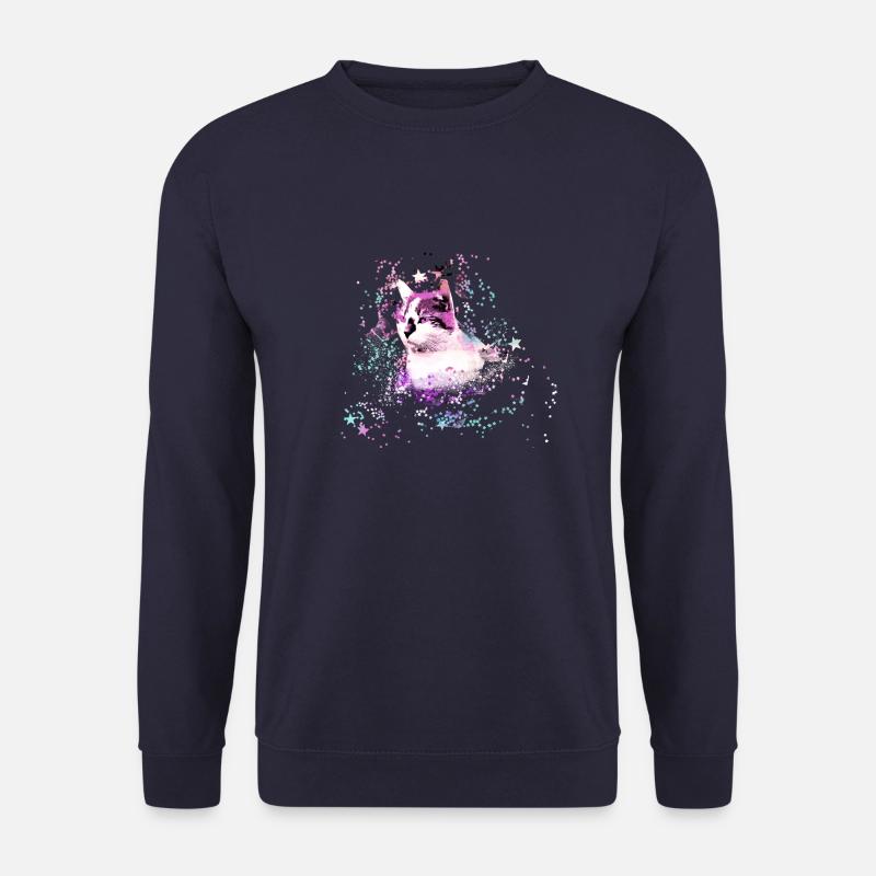 katze,bunt,,aquarell,kunst,malerei,graffiti,sterne - Unisex Pullover - Navy