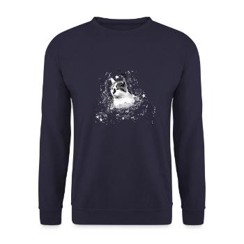 cat, grey,watercolour,art,painting,graffiti,stars - Unisex Sweatshirt - navy - Front - Alina (178cm) & Michal (187cm)