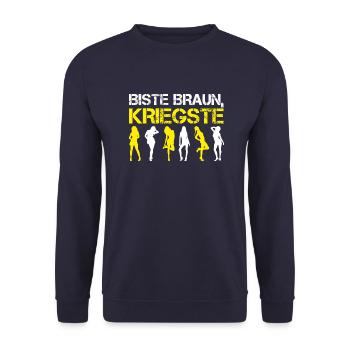 Lustiges Mallorca BISTE BRAUN KRIEGSTE FRAUEN Bier - Unisex Pullover - Navy - Vorne - Alina (178cm) & Michal (187cm)