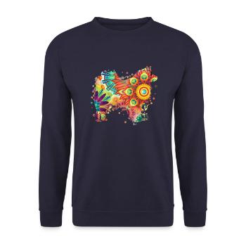 Finnischer Lapphund Hundedesign Hundefreunde Hund - Unisex Pullover - Navy - Vorne - Alina (178cm) & Michal (187cm)