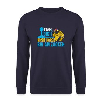 KANN DICH NICHT HÖREN, BIN AM ZOCKEN - Unisex Pullover - Navy - Vorne - Alina (178cm) & Michal (187cm)