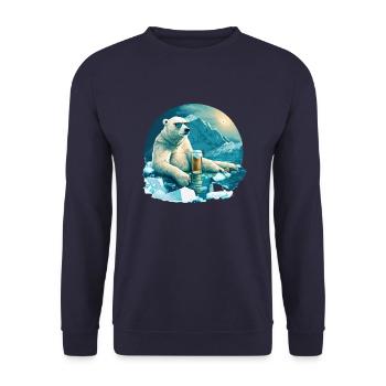 Polar bear chills with beer - Unisex Sweatshirt - navy - Front - Alina (178cm) & Michal (187cm)