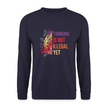 Thinking Is Not illegal yet Vintage Brain Sprüche - Unisex Pullover - Navy - Vorne - Alina (178cm) & Michal (187cm)