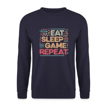 Essen Schlafen Zocken wiederholen - Unisex Pullover - Navy - Vorne - Alina (178cm) & Michal (187cm)