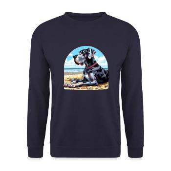 Deutsche Dogge am Strand - Unisex Pullover - Navy - Vorne - Alina (178cm) & Michal (187cm)