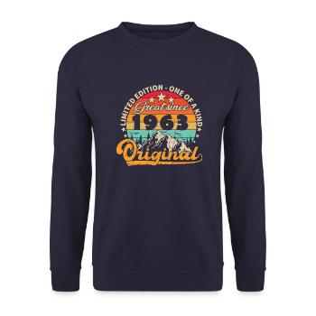 Vintage Born 1963 Birthday Gift. - Unisex Sweatshirt - navy - Front - Alina (178cm) & Michal (187cm)