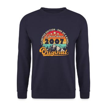 Vintage Born 2007 Birthday Gift. - Unisex Sweatshirt - navy - Front - Alina (178cm) & Michal (187cm)