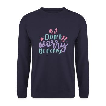 Don t Worry Be Hoppy - Unisex Pullover - Navy - Vorne - Alina (178cm) & Michal (187cm)