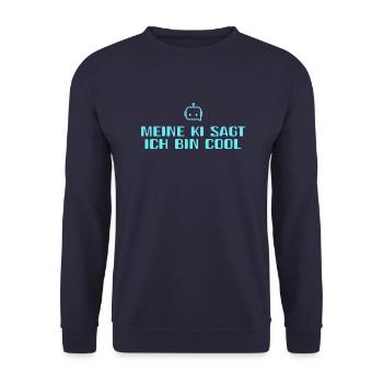Meine KI Sagt Ich Bin Cool - Unisex Pullover - Navy - Vorne - Alina (178cm) & Michal (187cm)