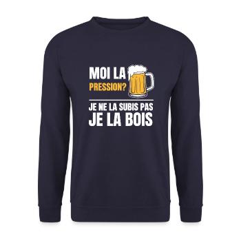 Moi la pression ? Je ne la subis pas, je la bois - Sweat-shirt Unisexe - marine - Devant - Alina (178cm) & Michal (187cm)