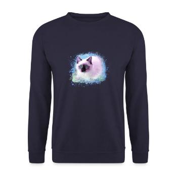 chat, bleu, aquarelle, peinture, graffiti, chaton - Sweat-shirt Unisexe - marine - Devant - Alina (178cm) & Michal (187cm)