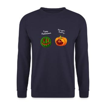 Cheerful Halloween Melon Pumpkin - Unisex Sweatshirt - navy - Front - Alina (178cm) & Michal (187cm)