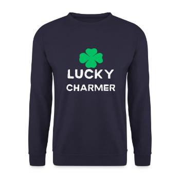 Vintage LUCKY CHARMER Shamrock design St Patricks - Sweat-shirt Unisexe - marine - Devant - Alina (178cm) & Michal (187cm)