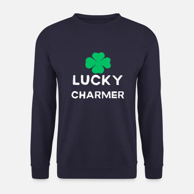 Vintage LUCKY CHARMER Kleeblatt Design St Patricks - Unisex Pullover - Navy
