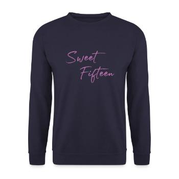 Sweet Fifteen Geschenkidee zum 15. Geburtstag - Unisex Pullover - Navy - Vorne - Alina (178cm) & Michal (187cm)