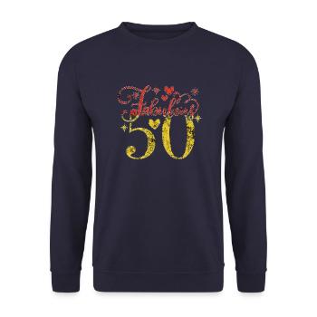 50th Birthday vintage retro Born in 1973 Birthday - Unisex Sweatshirt - navy - Front - Alina (178cm) & Michal (187cm)