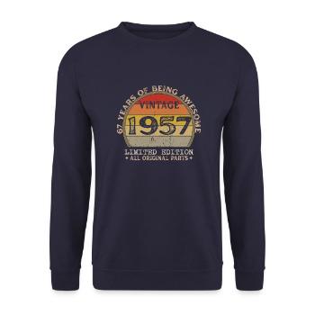 Born in 1957 - Vintage 1957 Retro Birthday - Unisex Sweatshirt - navy - Front - Alina (178cm) & Michal (187cm)