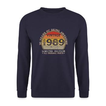 Né en 1989 - Vintage 1989 Anniversaire Rétro - Sweat-shirt Unisexe - marine - Devant - Alina (178cm) & Michal (187cm)